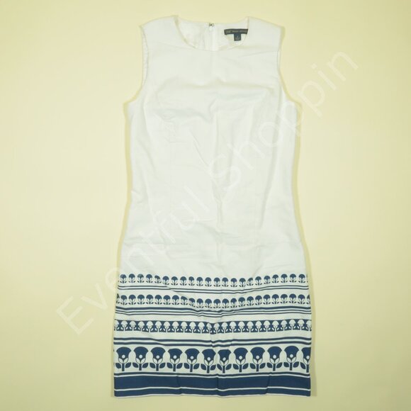 Brooks Brothers 346 Shift Dress Womens 2 White Blue Floral Cotton Sleeveless - Picture 2 of 8